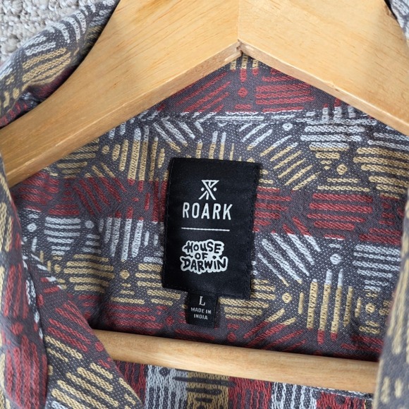 ROARK HOUSE OF DARWIN Mens Size Large Button Up Short Sleeve Shirt Geometric - Picture 3 of 8